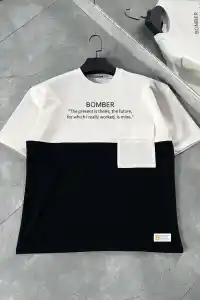 ERKEK Tişört Torba Cepli Parçalı Kısa Kol T-Shirt - iyah
