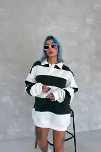 Kadın 3 iplik Pamuklu Parçalı Yakalı SweatShirt - Yeşil