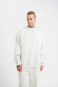 ERKEK 3 İplik Pamuklu Bisiklet Yaka Yıkamalı SweatShirt - Beyaz