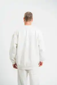 ERKEK 3 İplik Pamuklu Bisiklet Yaka Yıkamalı SweatShirt - Beyaz