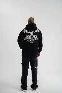 Erkek 3 İplik Pamuklu Kapüşonlu Baskılı Cepli Oversize Sweatshirt Hoodie - Siyah