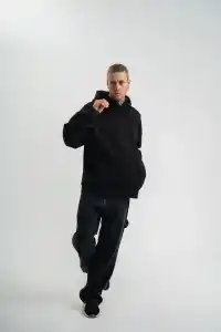 ERKEK 3 iplik Pamuklu Kapüşonlu Yıkamalı Nakışlı Hoodie SweatShirt - Siyah