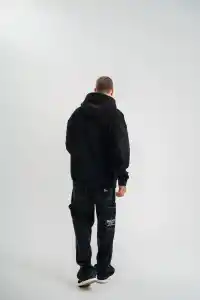 ERKEK 3 iplik Pamuklu Kapüşonlu Yıkamalı Nakışlı Hoodie SweatShirt - Siyah