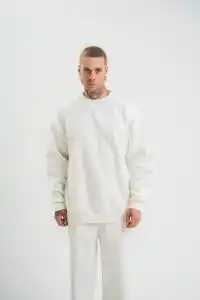 Erkek Uzun Kol Bisiklet Yaka 3 iplik Pamuklu Kışlık SweatShirt  - Beyaz