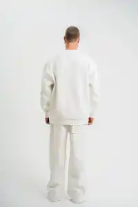 Erkek Uzun Kol Bisiklet Yaka 3 iplik Pamuklu Kışlık SweatShirt  - Beyaz