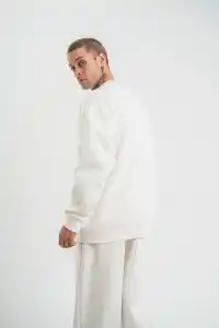 Erkek Uzun Kol Bisiklet Yaka 3 iplik Pamuklu Kışlık SweatShirt  - Beyaz