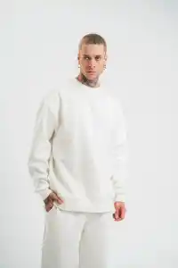 Erkek Uzun Kol Bisiklet Yaka 3 iplik Pamuklu Kışlık SweatShirt  - Beyaz