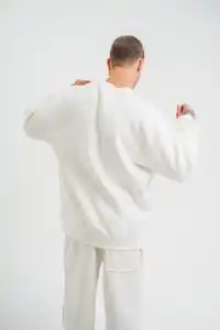 Erkek Uzun Kol Bisiklet Yaka 3 iplik Pamuklu Kışlık SweatShirt  - Beyaz