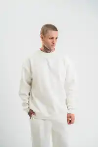 Erkek Uzun Kol Bisiklet Yaka 3 iplik Pamuklu Kışlık SweatShirt  - Beyaz