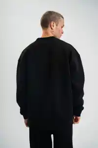 Erkek Uzun Kol Bisiklet Yaka 3 iplik Pamuklu Kışlık SweatShirt - Siyah
