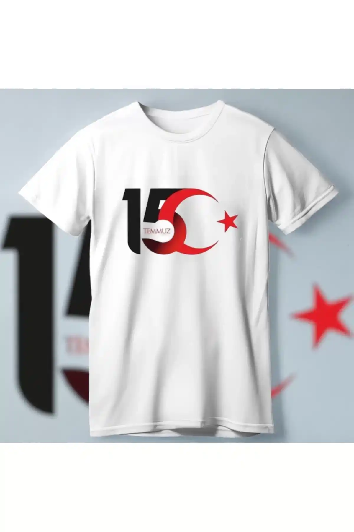 15 Temmuza Özel Tasarım Ay Yıldız Baskılı T-shirt - Beyaz