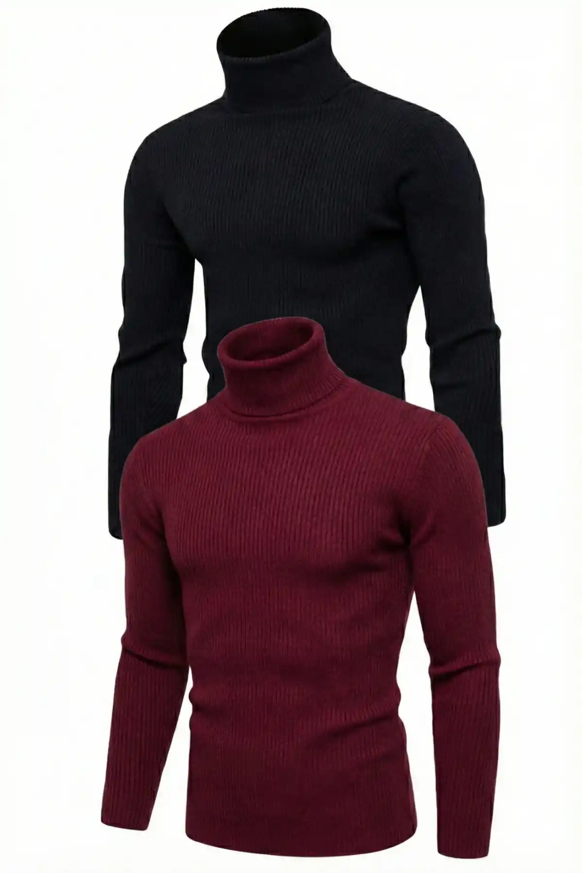 2li Siyah Bordo Unisex Kaşkorse Boğazlı Full Likralı Fitilli Body Kazak