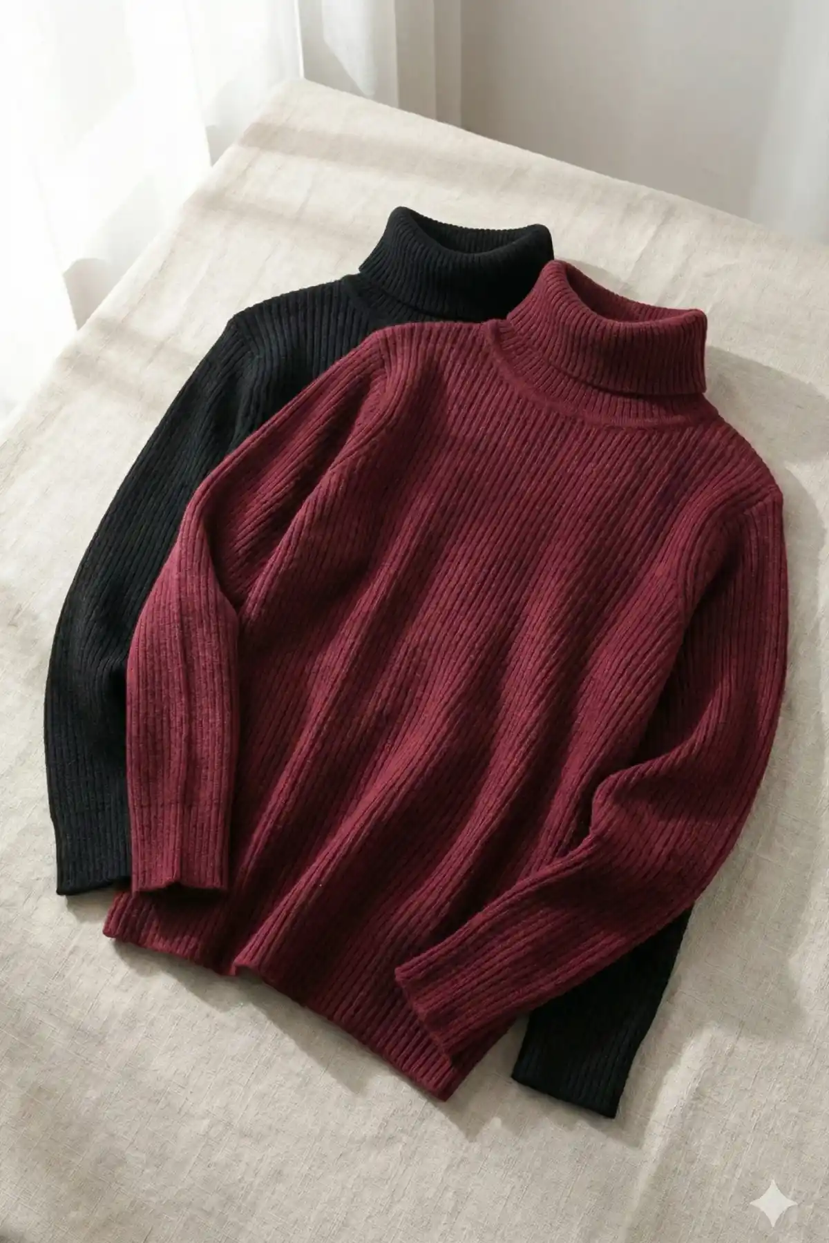 ERKEK 2li Siyah Bordo Kaşkorse Boğazlı Full Likralı Fitilli Body Kazak