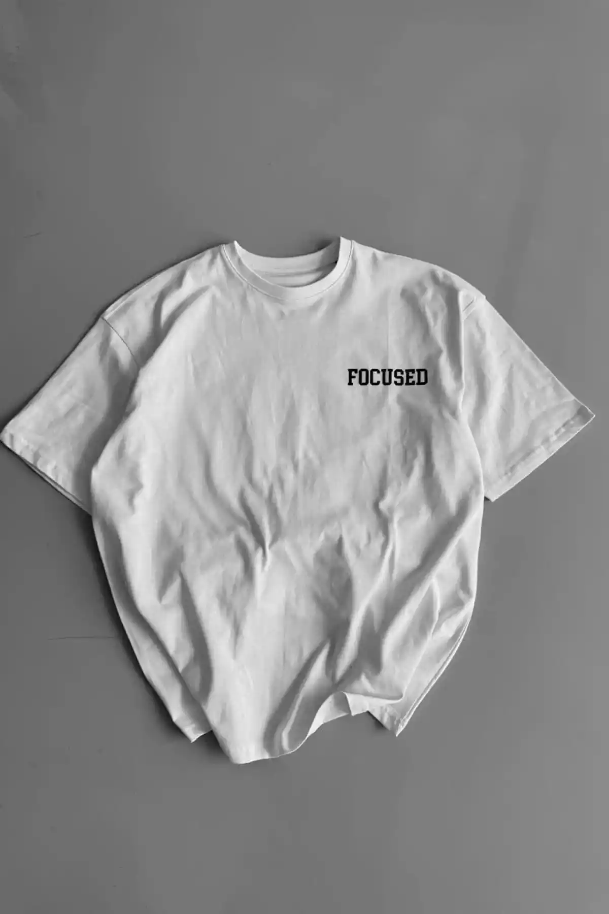 Erkek Penye Compack Baskılı Oversize Bisiklet Yaka Kısa Kol Yazlık T-shirt - Beyaz