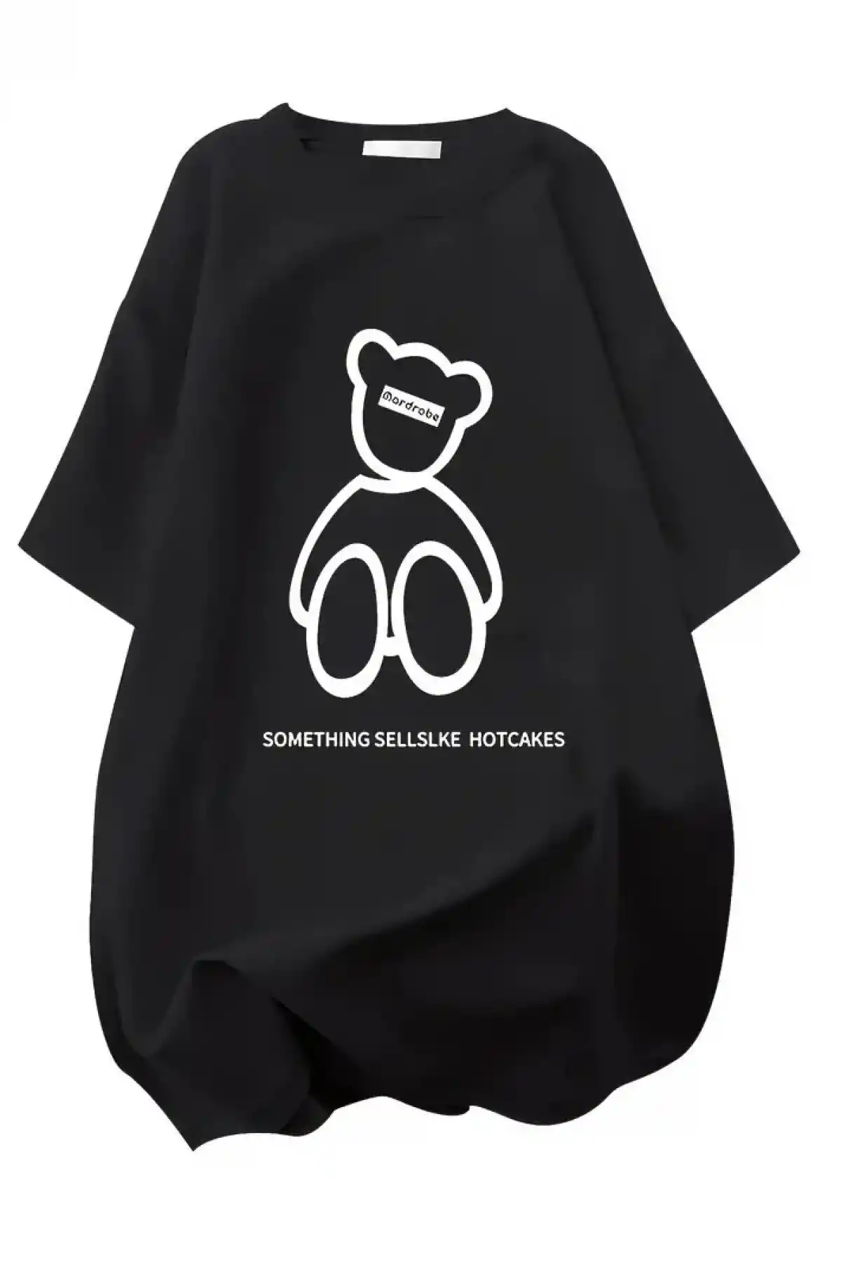 Kadın Penye Compack  Baskılı Oversize Bisiklet Yaka T-shirt - Siyah