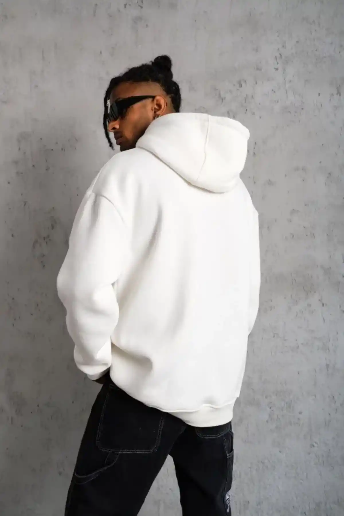 3 İplik Kapşonlu Sweatshirt - Beyaz