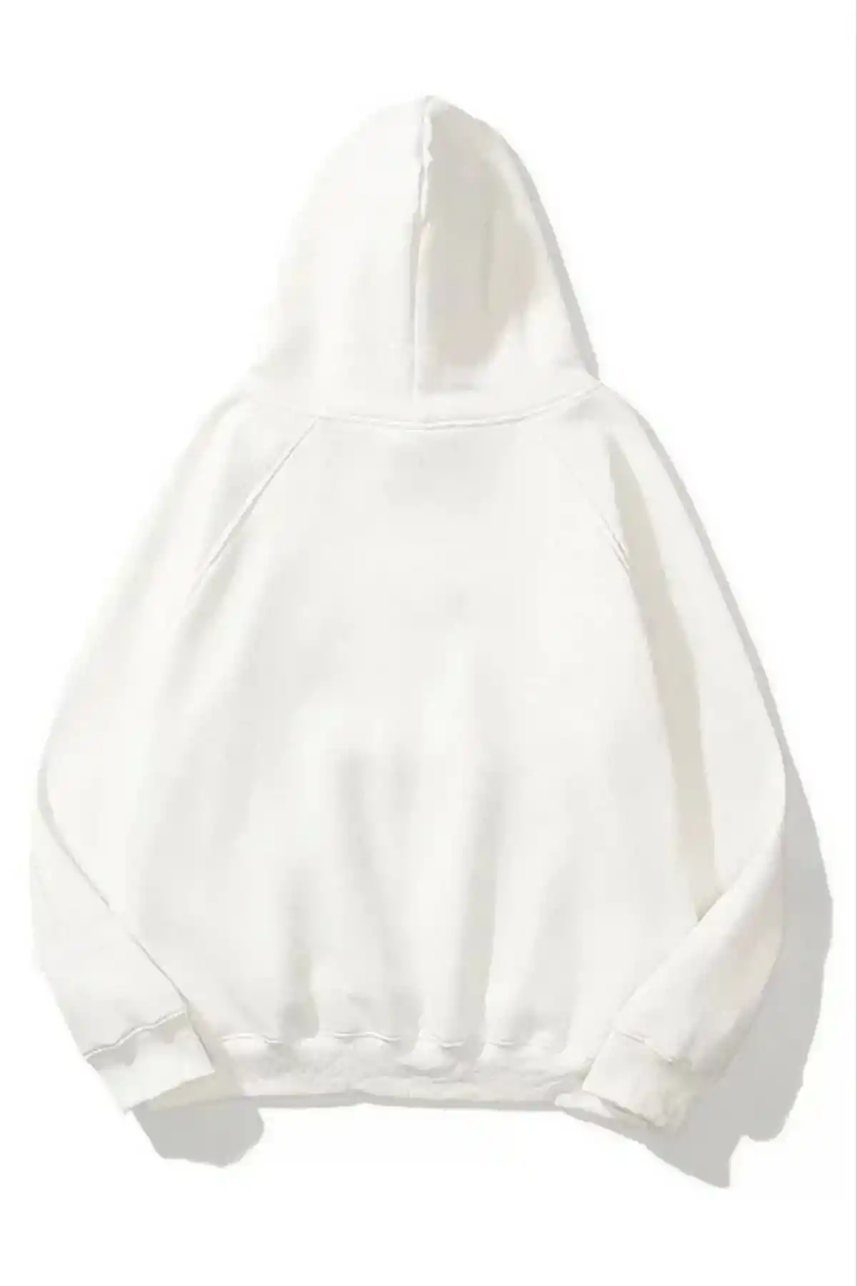 Kadın 3 İplik Pamuklu Kapşonlu Sweetshirt - Beyaz