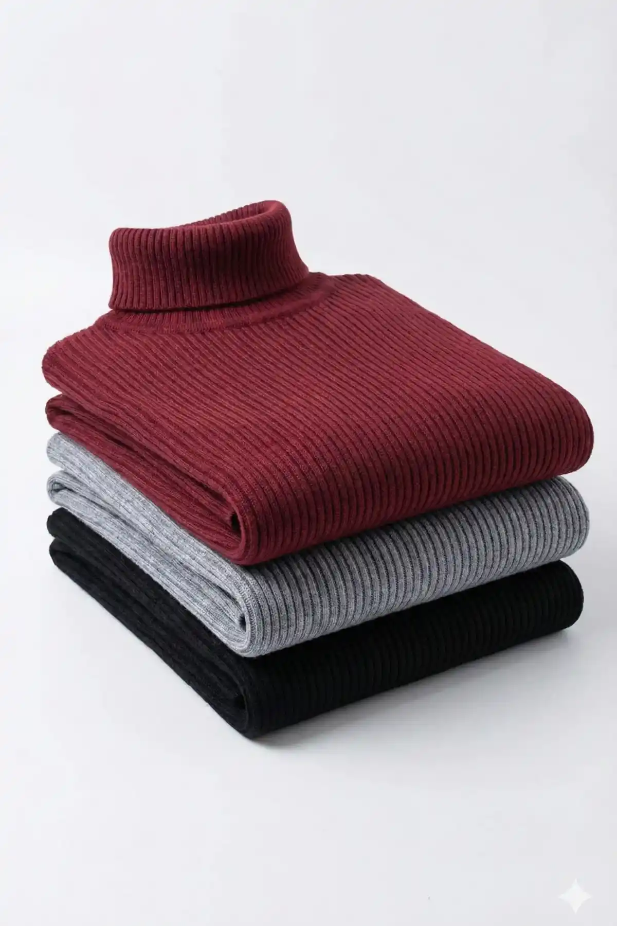 ERKEK 3lü Siyah, Bordo, Gri  Kaşkorse Boğazlı Full Likralı Fitilli Body Kazak