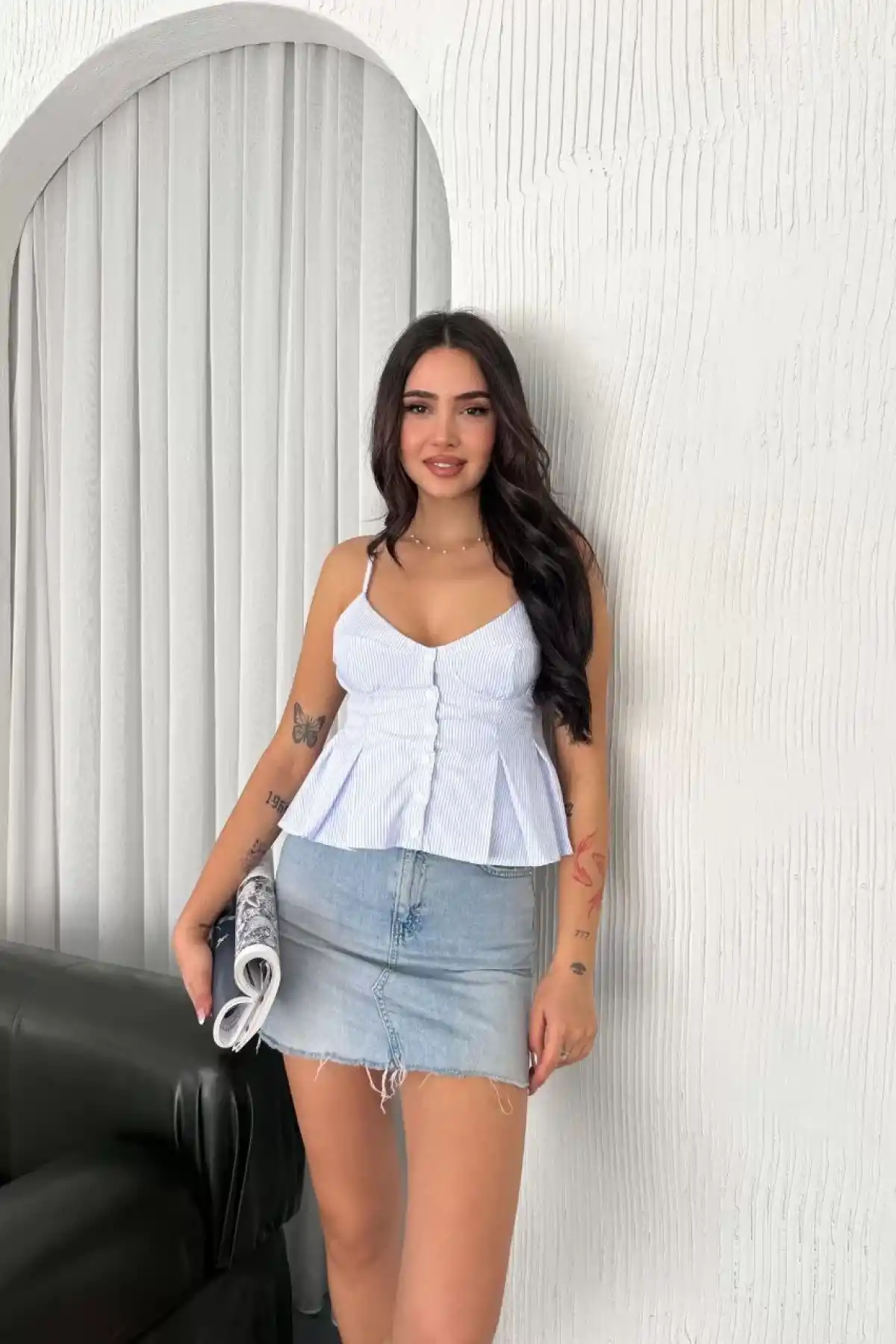 Askılı Dekolte detaylı crop - Açık Mavi