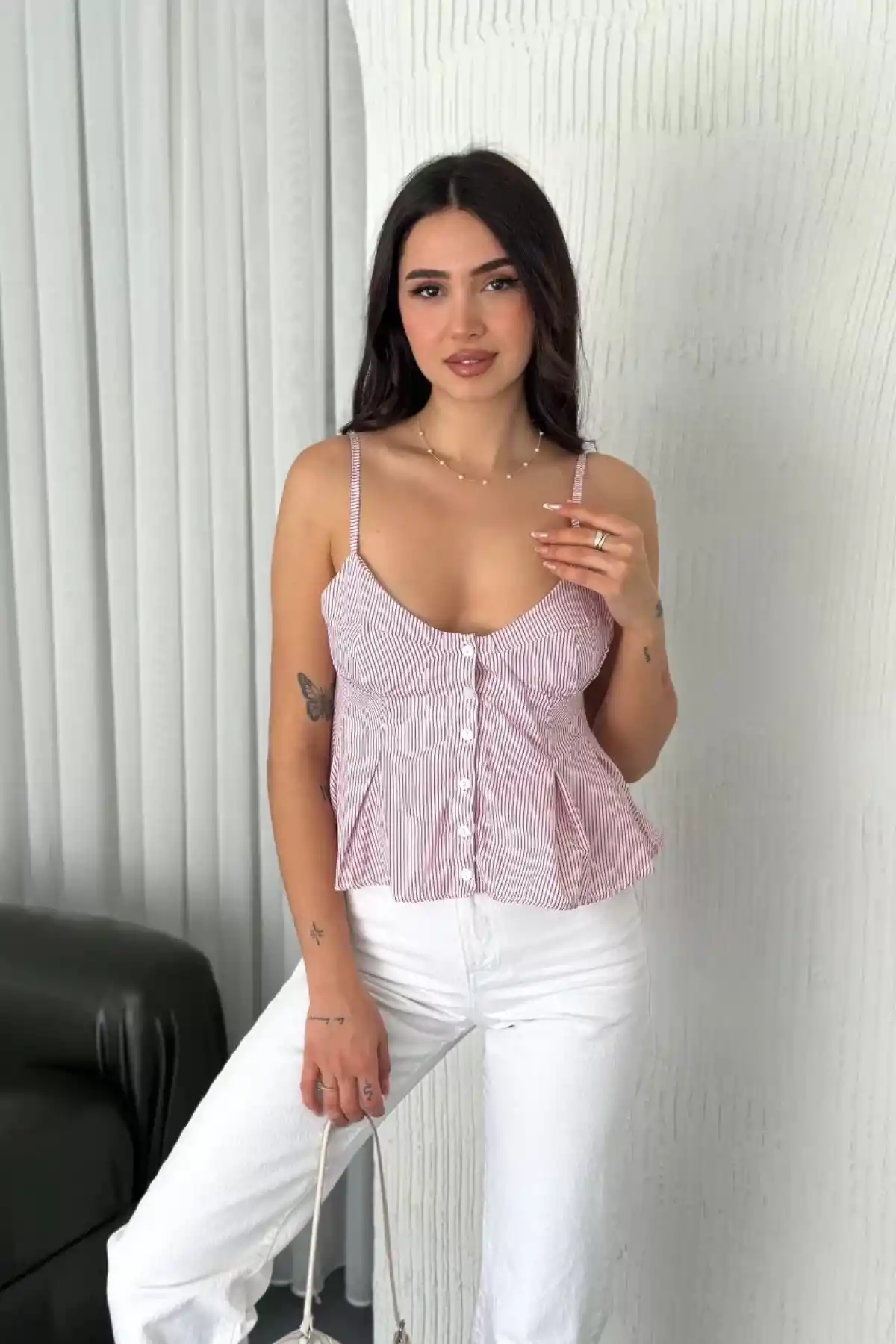 Askılı Dekolte deraylı crop - Kırmızı