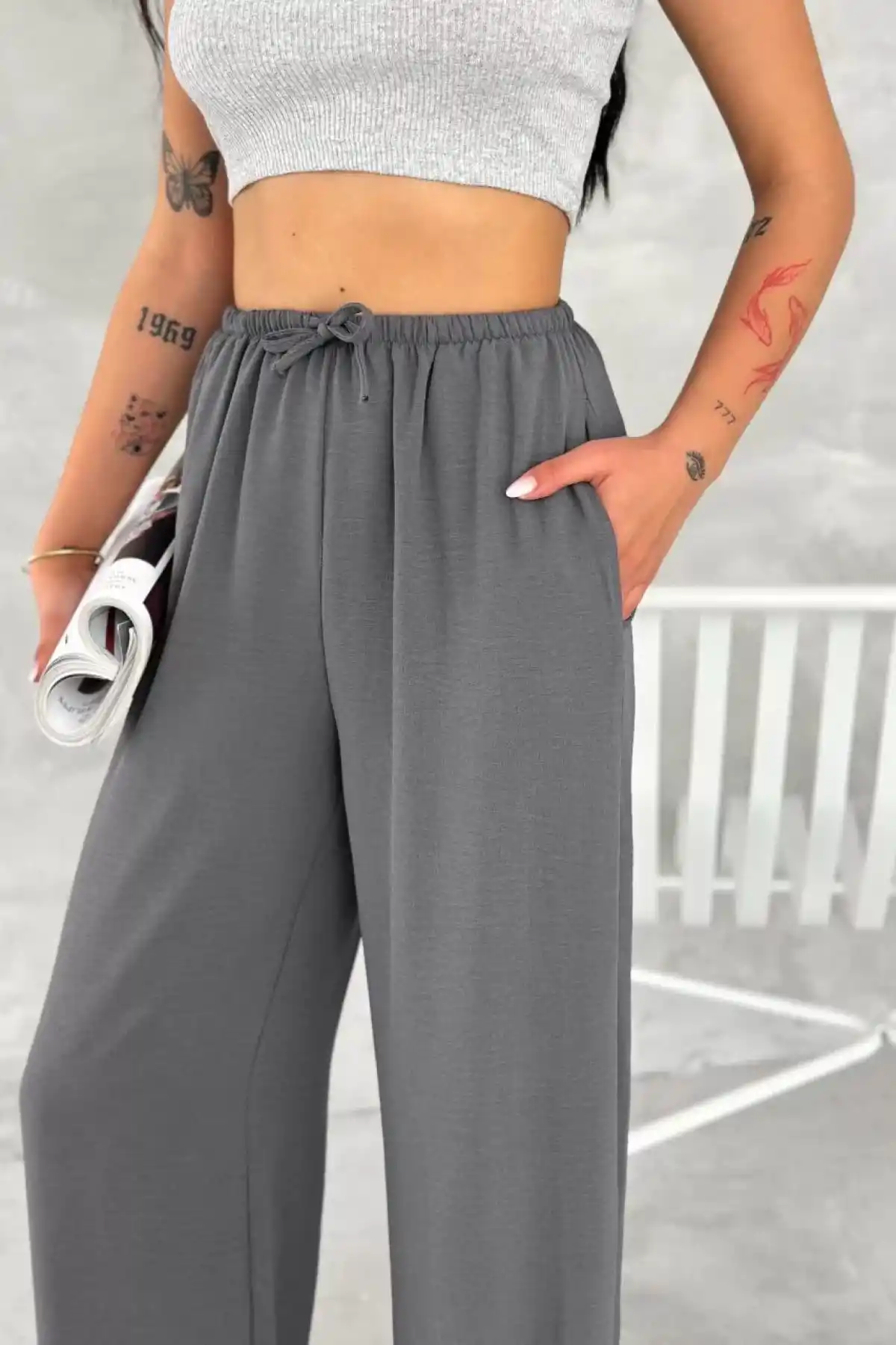 Ayrobin Oversize Kadın Pantalon - Füme
