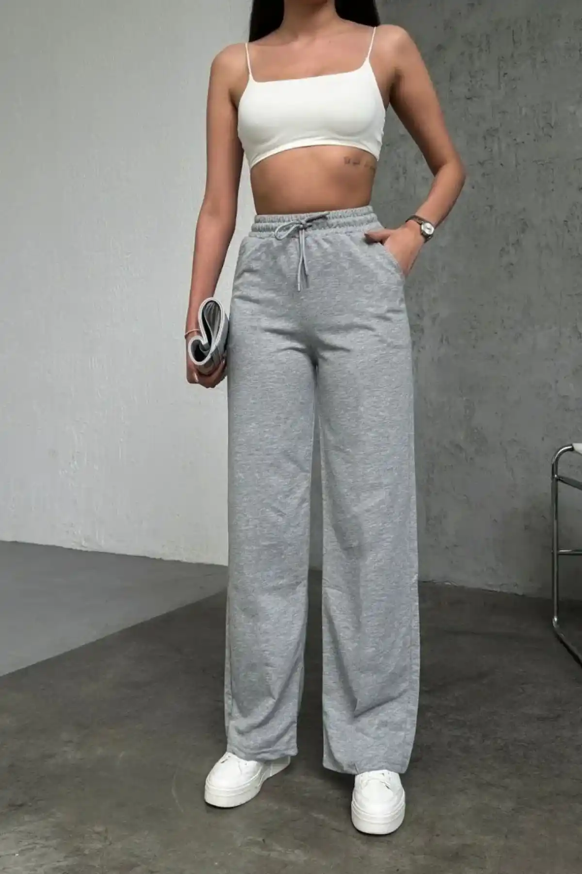 Basic İki İplik Eşofman Pantolon - Gri