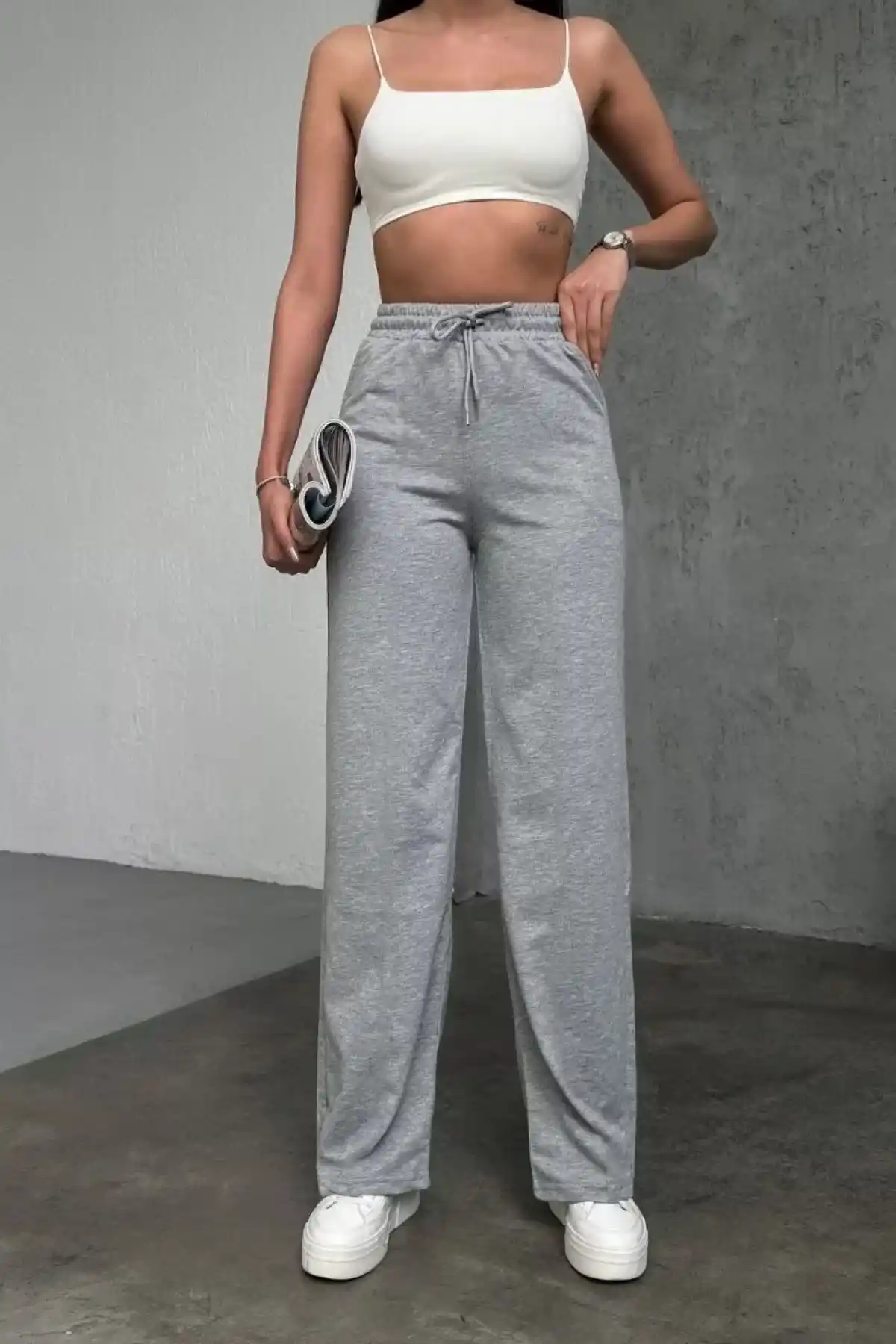 Basic İki İplik Eşofman Pantolon - Gri