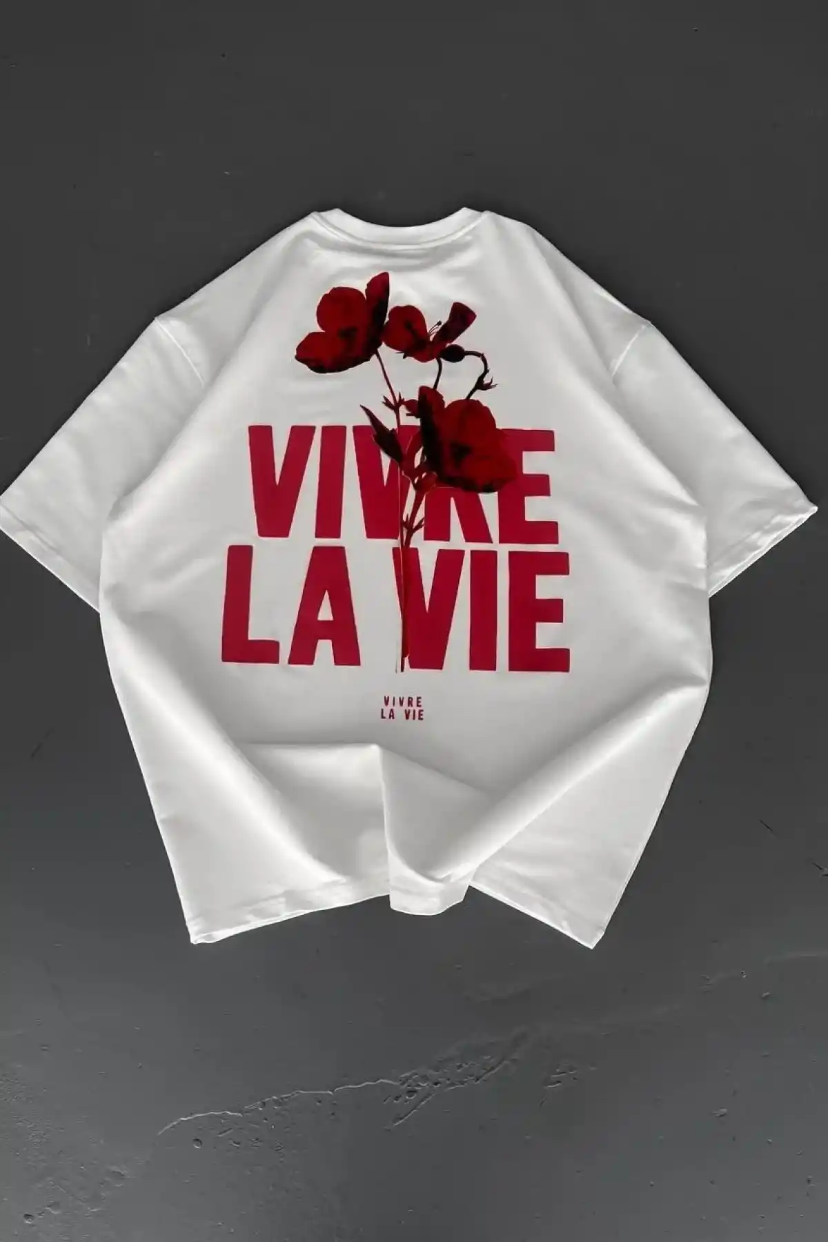 Baskılı Oversize Bisiklet Yaka T-shirt - Beyaz