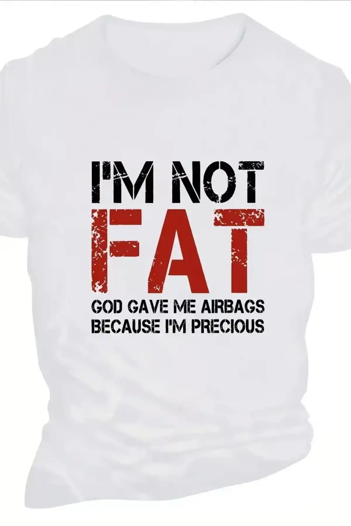 Ben Şişman Değilim Tanrı Bana Hava Yastığı Verdi Çünkü Ben Değerliyim Tişörtü - Beyaz