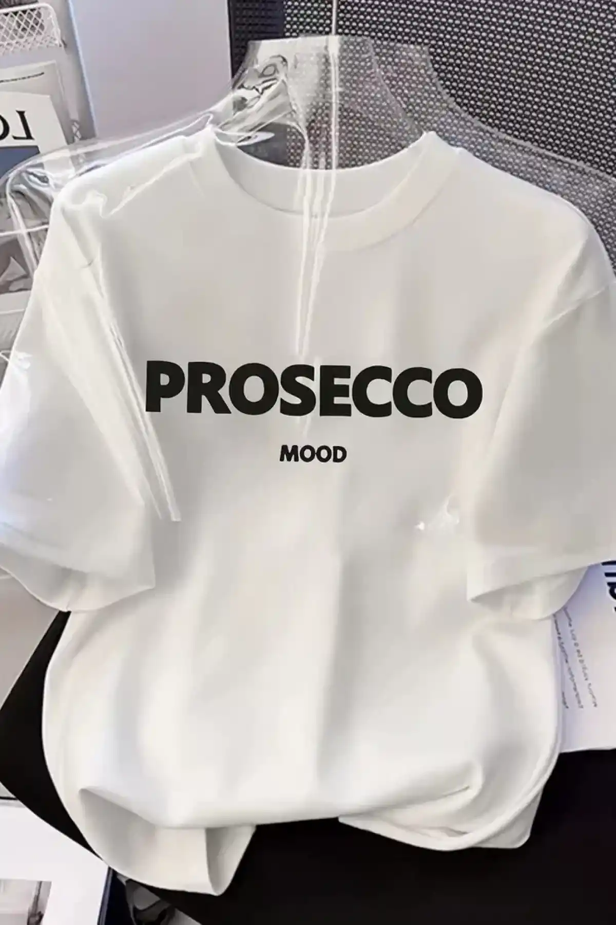 20/1 Penye Compack Baskılı Oversize Kısa Kol Bisiklet Yaka T-shirt - Beyaz