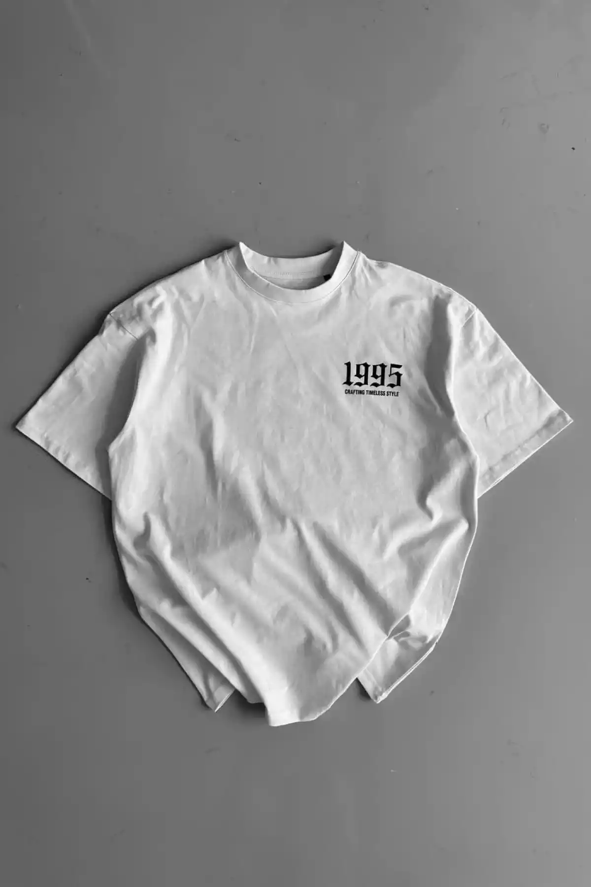 20/1 Penye Compack Baskılı Oversize Bisiklet Yaka Kısa Kol Yazlık T-shirt - Beyaz
