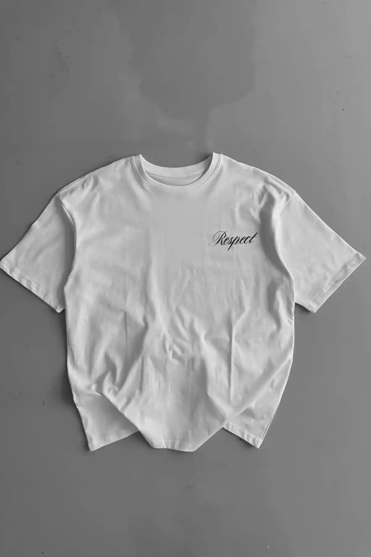 20/1 Penye Compack Baskılı Oversize Bisiklet Yaka Kısa Kol Yazlık T-shirt - Beyaz