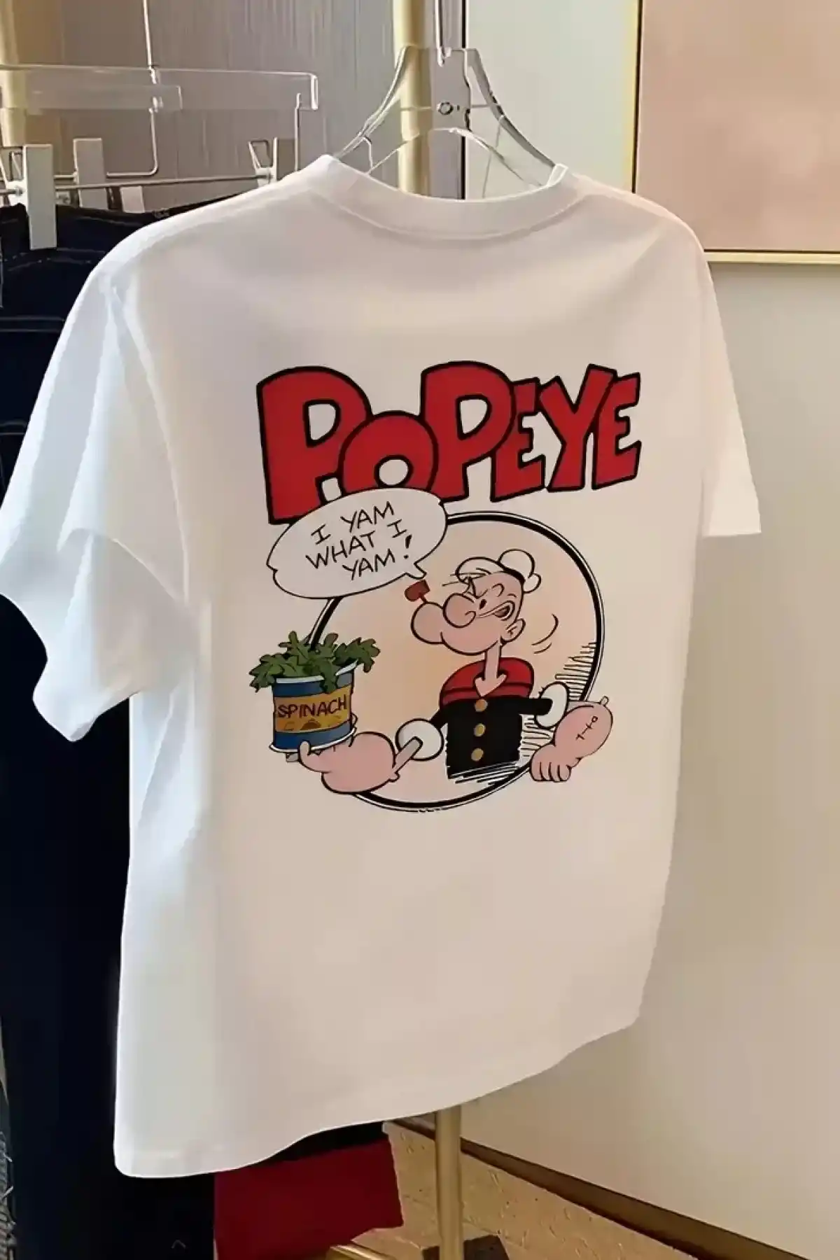 Erkek Oversize Tişörtü  Popeye the Sailor Retro Vintage Ispanak | Hediye olarak idealdir, farklı boyutları mevcuttur. - Beyaz