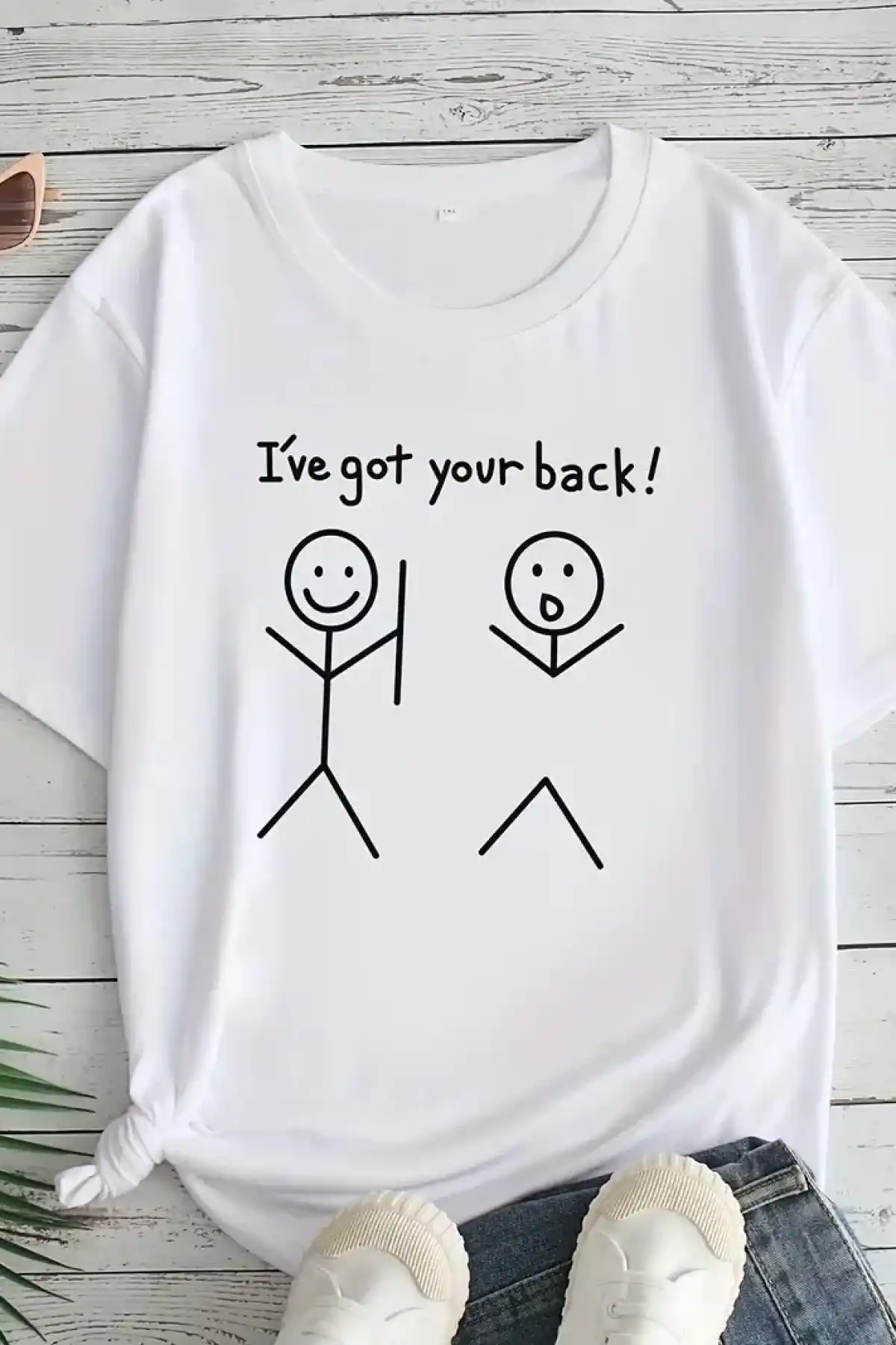 Kadın Beyaz Ive Got Your Back Grafik Tişört - Eğlenceli Çubuk Tasarımlı Oversize Günlük Kısa Kollu Tişört, Polyester Örgü, Yuvarlak Yaka, İlkbahar ve Yaz için Mükemmel, Günlük Giyim Tişört | Eğlenceli Tasarım | Polyester Kumaş - Beyaz