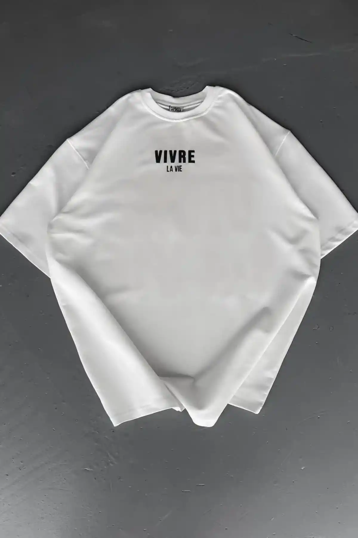 Erkek Baskılı Oversize Bisiklet Yaka T-shirt - Beyaz