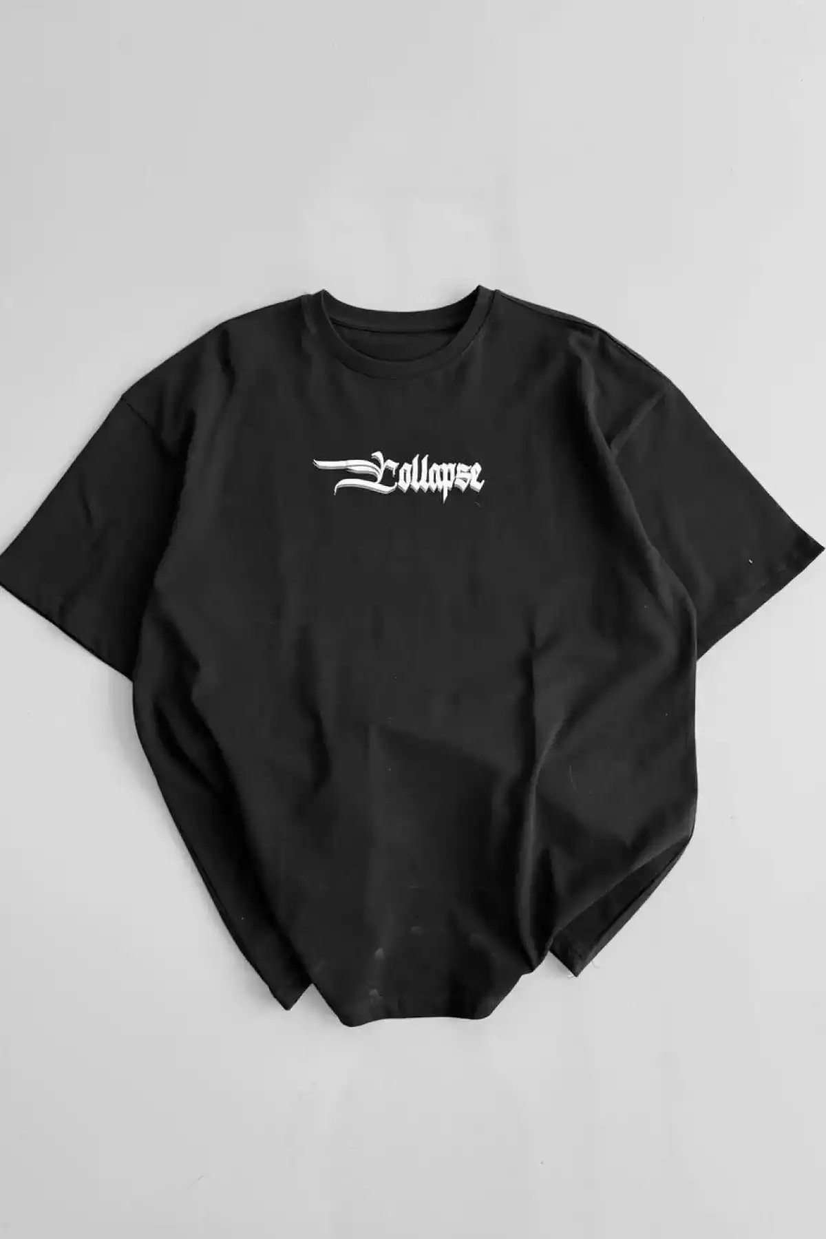 20/1 Penye Compack Unisex Baskılı Oversize Bisiklet Yaka Kısa Kol Yazlık T-shirt - Siyah