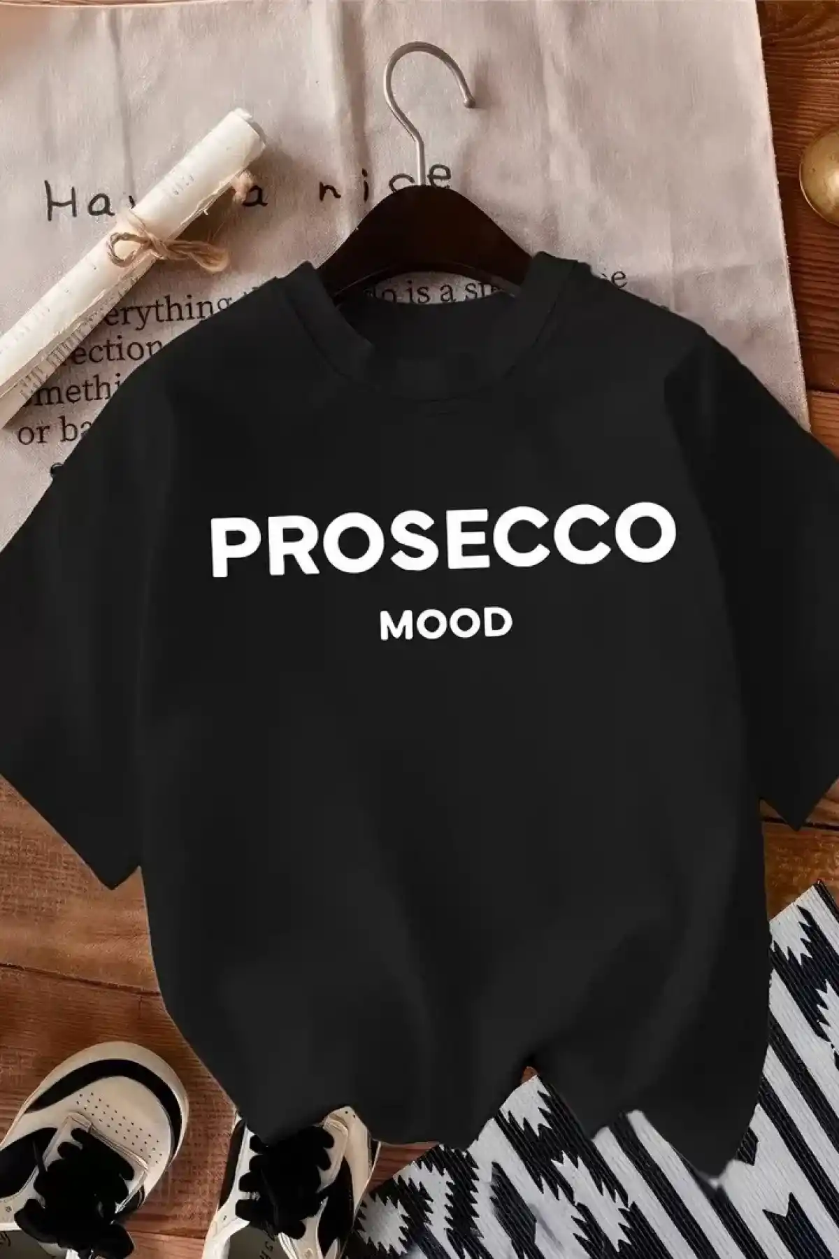 20/1 Penye Compack Baskılı Oversize Bisiklet Yaka Kısa Kol Yazlık T-shirt - Siyah