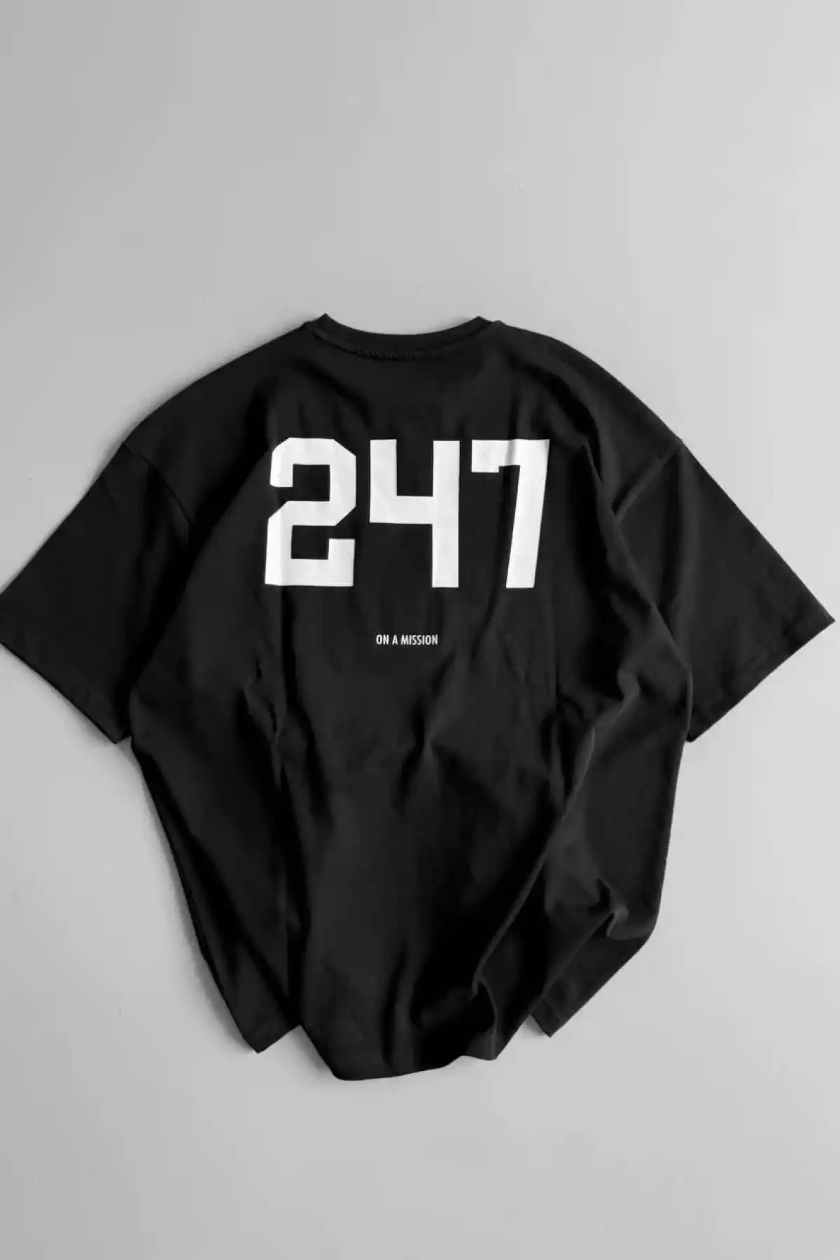 20/1 Penye CompackBaskılı Oversize Bisiklet Yaka Kısa Kol Yazlık T-shirt - Siyah