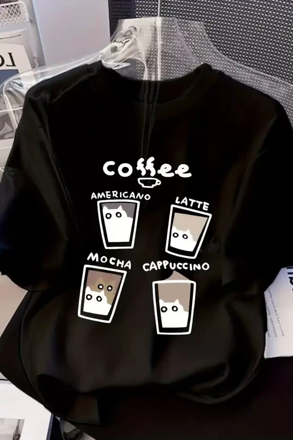 20/1 Penye Compack Baskılı Oversize Bisiklet Yaka Kısa Kol Yazlık T-shirt - Siyah