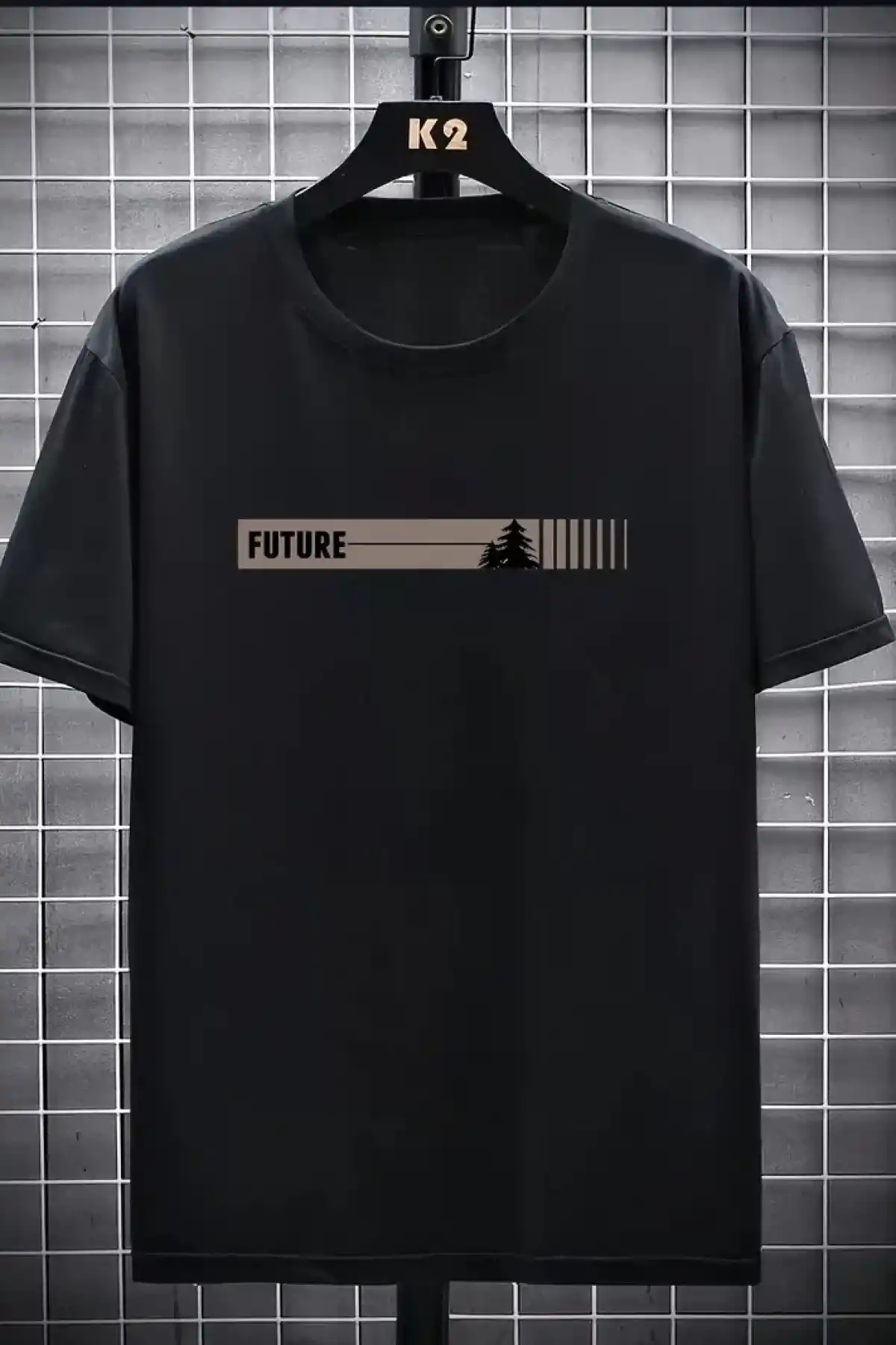 20/1 Penye Compack FUTRE Baskılı Oversize Kısa Kol Bisiklet Yaka T-shirt - Siyah