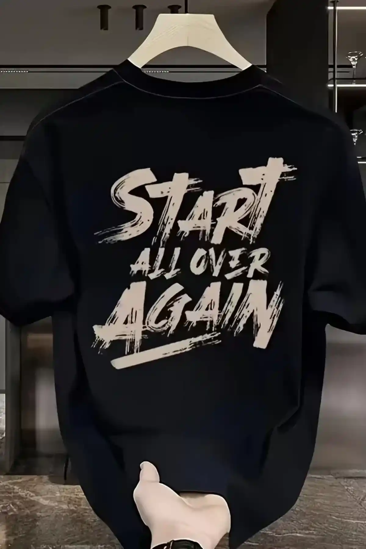 20/1 Penye Compack Start All Over Baskılı Oversize Bisiklet Yaka Kısa Kol T-shirt - Siyah