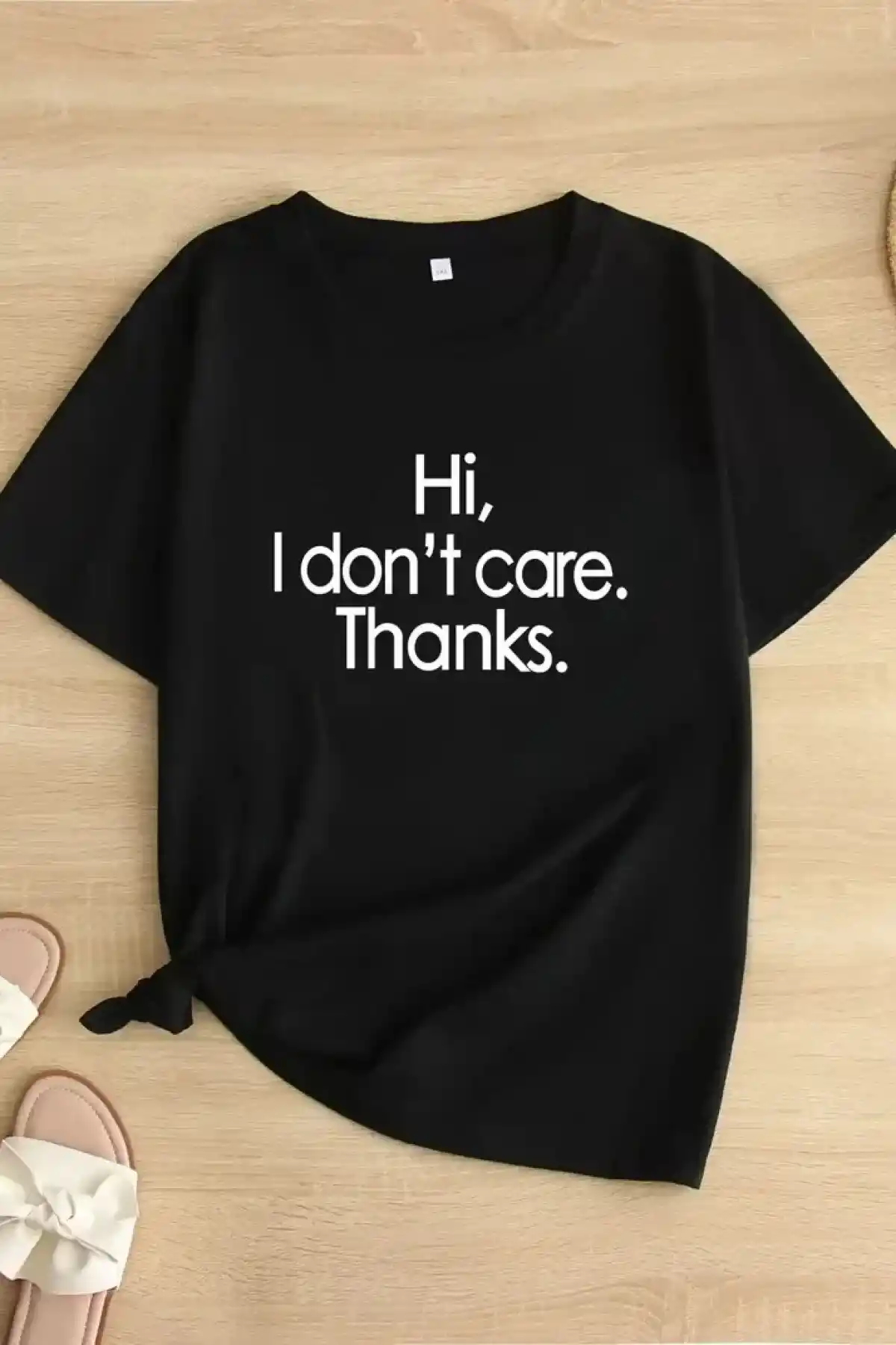 Hi, I dont care. Thanks. (Merhaba, önemli değil. Teşekkürler.) Baskılı Oversize Bisiklet Yaka T-shirt - Siyah