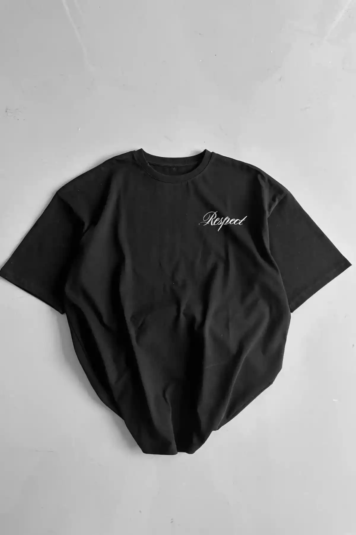 20/1 Penye Compack Baskılı Oversize Bisiklet Yaka Kısa Kol Yazlık T-shirt - Siyah