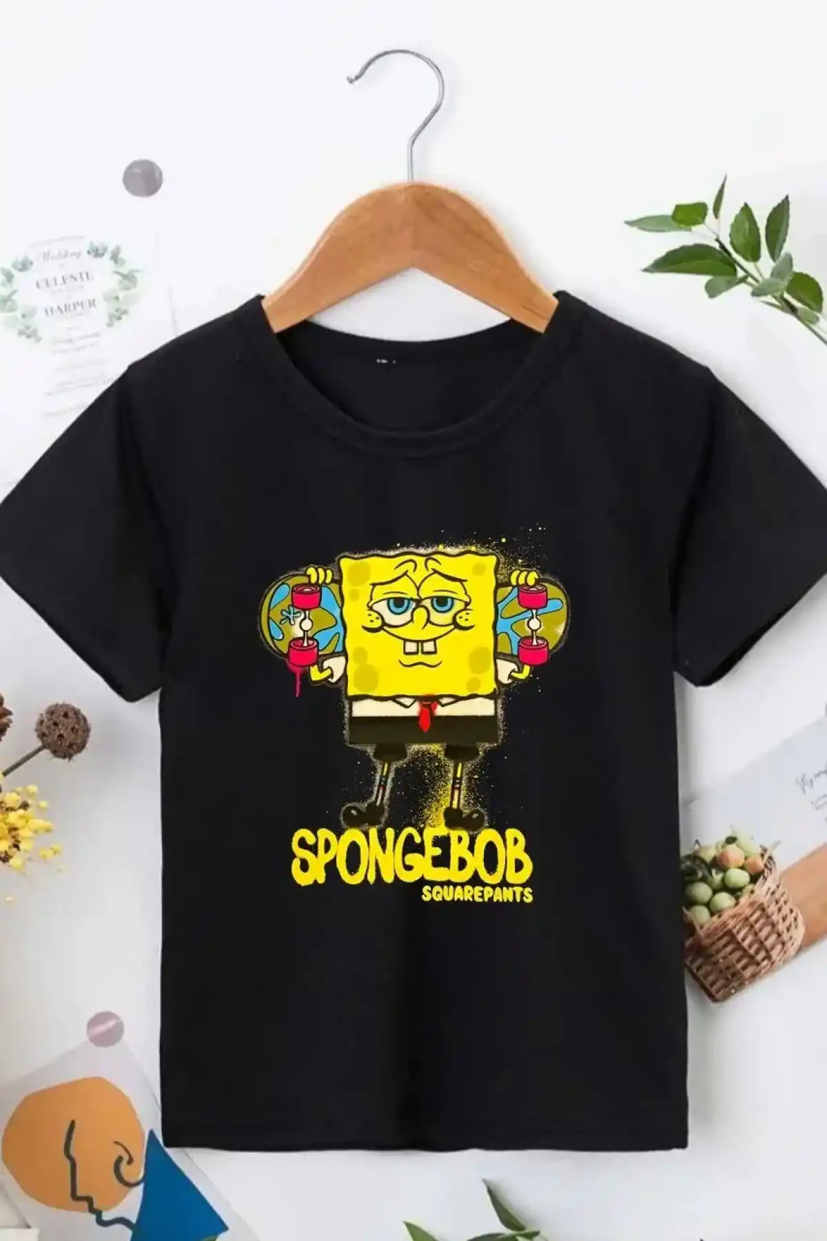 Bisiklet Yaka Kısa Kol Çocuk Baskılı T-Shirt - Siyah