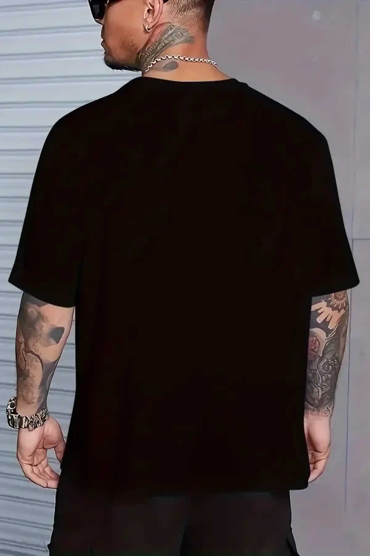 Büyük Beden Erkek Whatever Baskılı Tişört Oversize Erkekler İçin Yaz Modası Kısa - Siyah