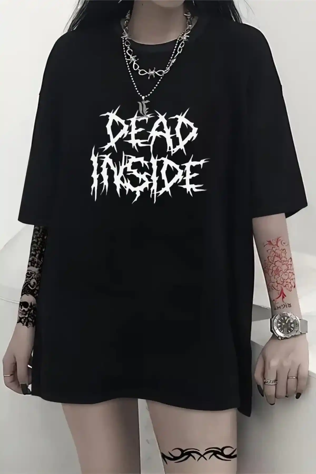 Canlı Harf Baskılı Büyük Boy Oversize Kısa Kollu Tişört - Yumuşak Nefes Alabilir - Siyah