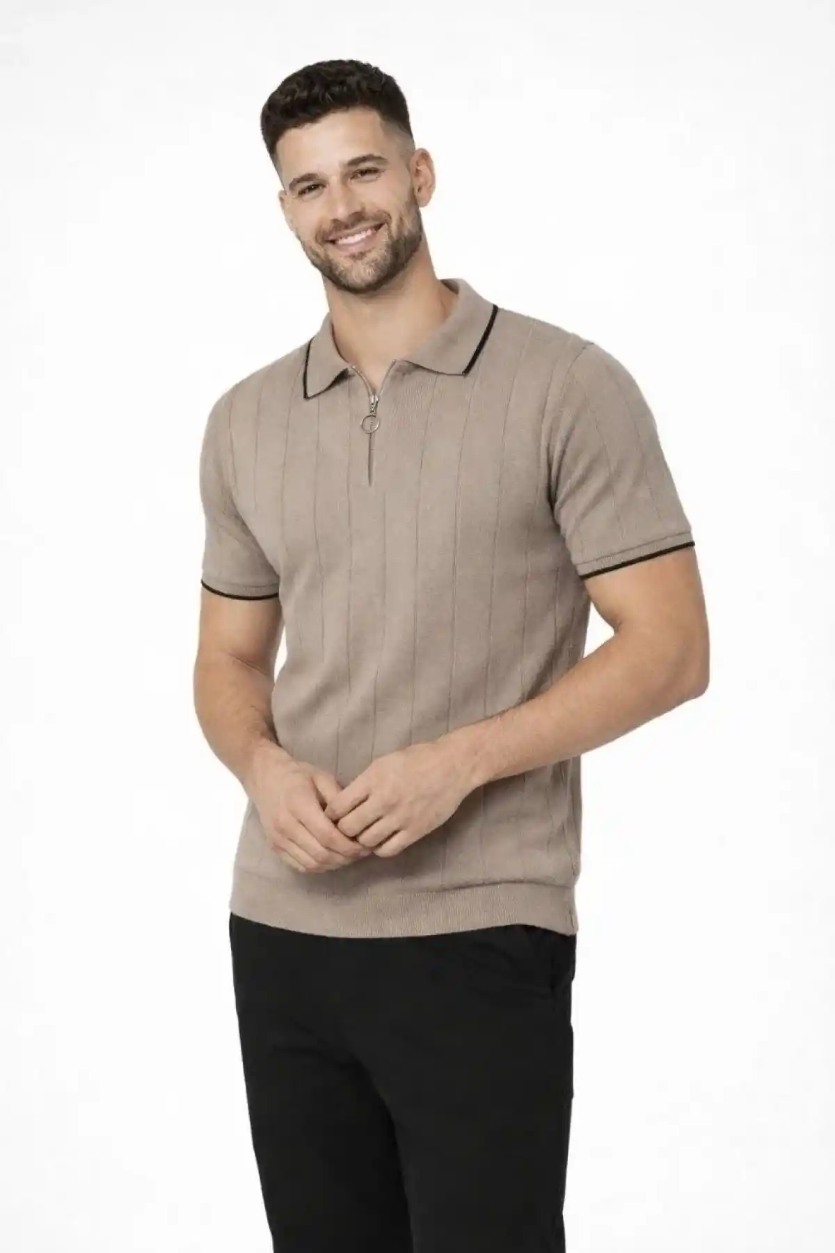 Erkek 3’lü Paket Dokuma Triko Fermuarlı Yakalı Fitilli Kısa Kollu Regular Fit Tişört -