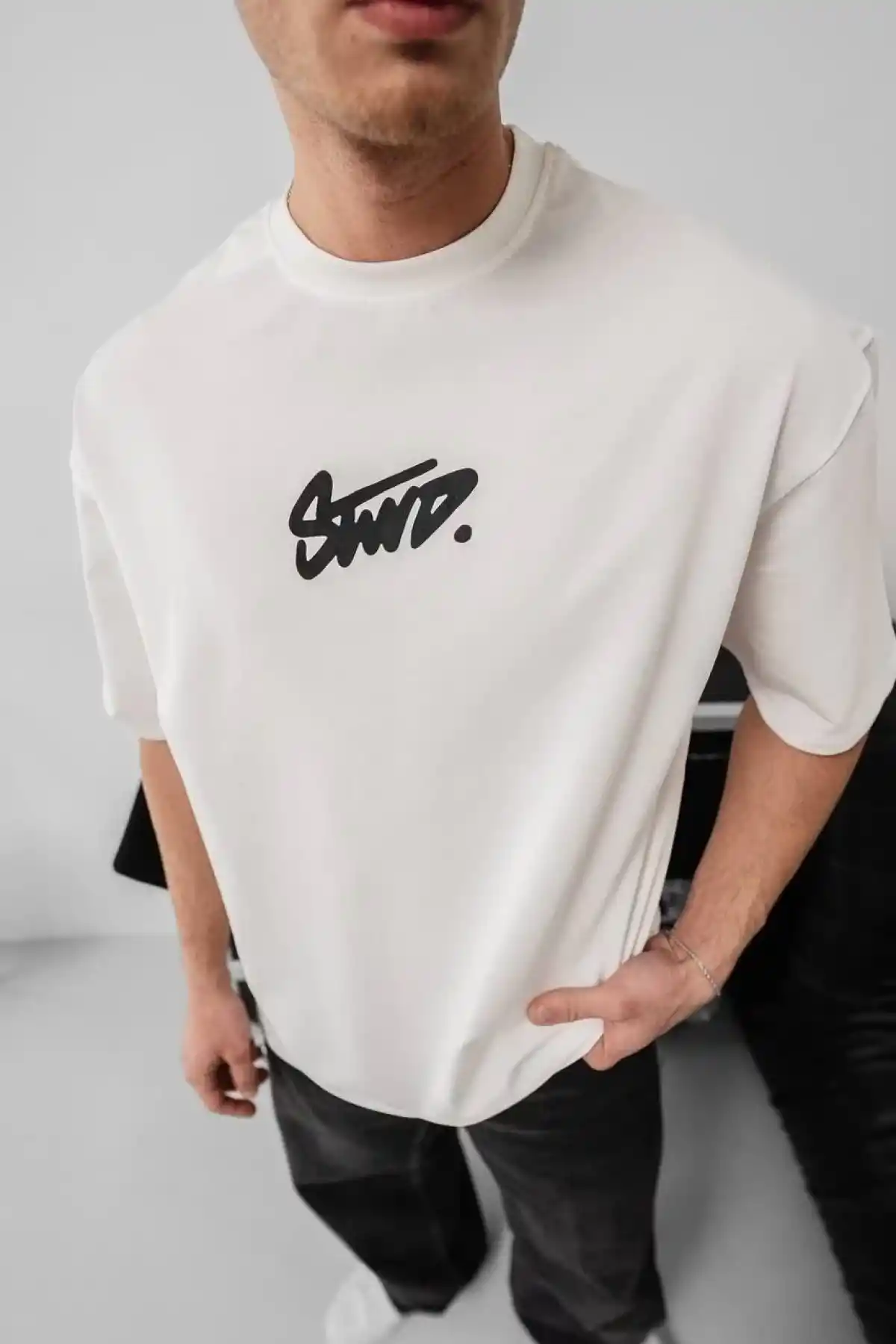 Erkek Baskılı Oversize - Beyaz