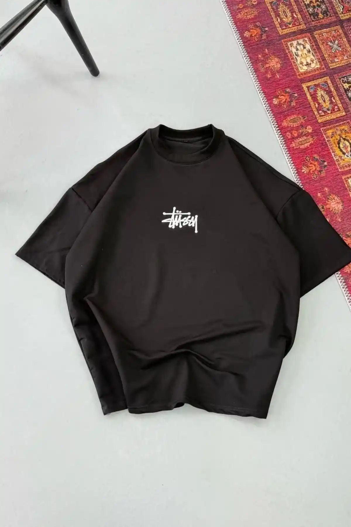 Erkek Baskılı Oversize T-shirt - Siyah