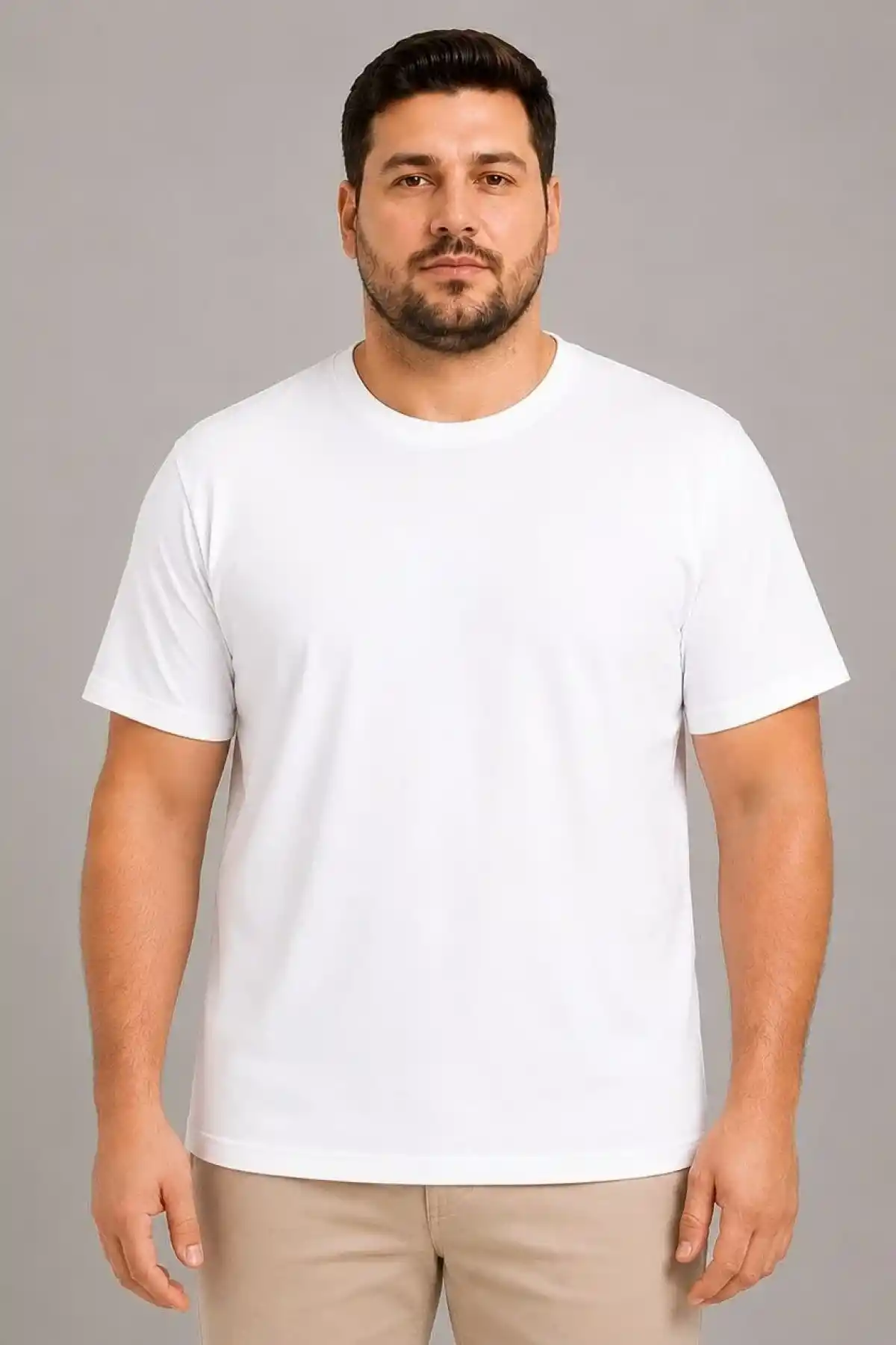 Erkek Battal Big Size Basic Tişört Bisiklet Yaka Rahat Kalıp T-Shirt - Beyaz